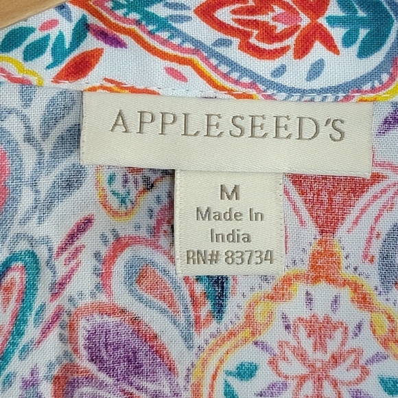 Appleseed's | Bold Colorful Paisley Button Front Blouse Size Medium - Picture 4 of 5